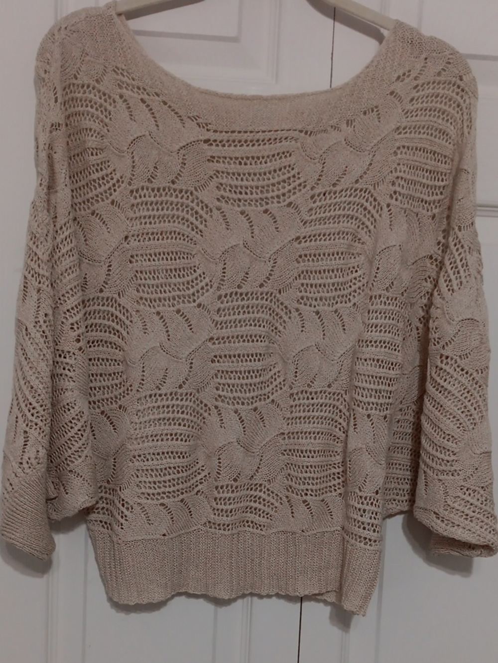 Swirl Light Taupe Open-Knit Scoop Neck Sweater